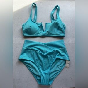 Aerie Blue Textured Bikini Set Size Medium NWT